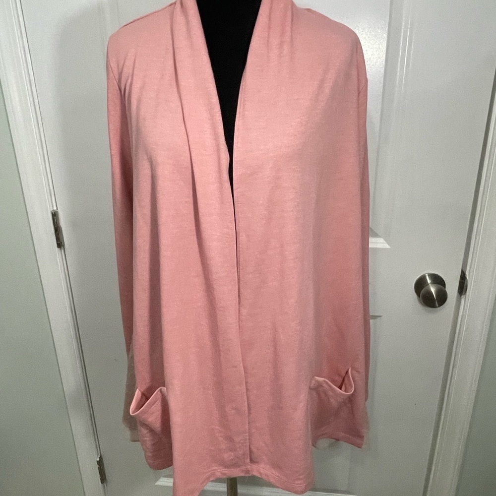 LOGO Lori Goldstein Lace Feminine Pink Open Front Cardigan Size Small CB-AM